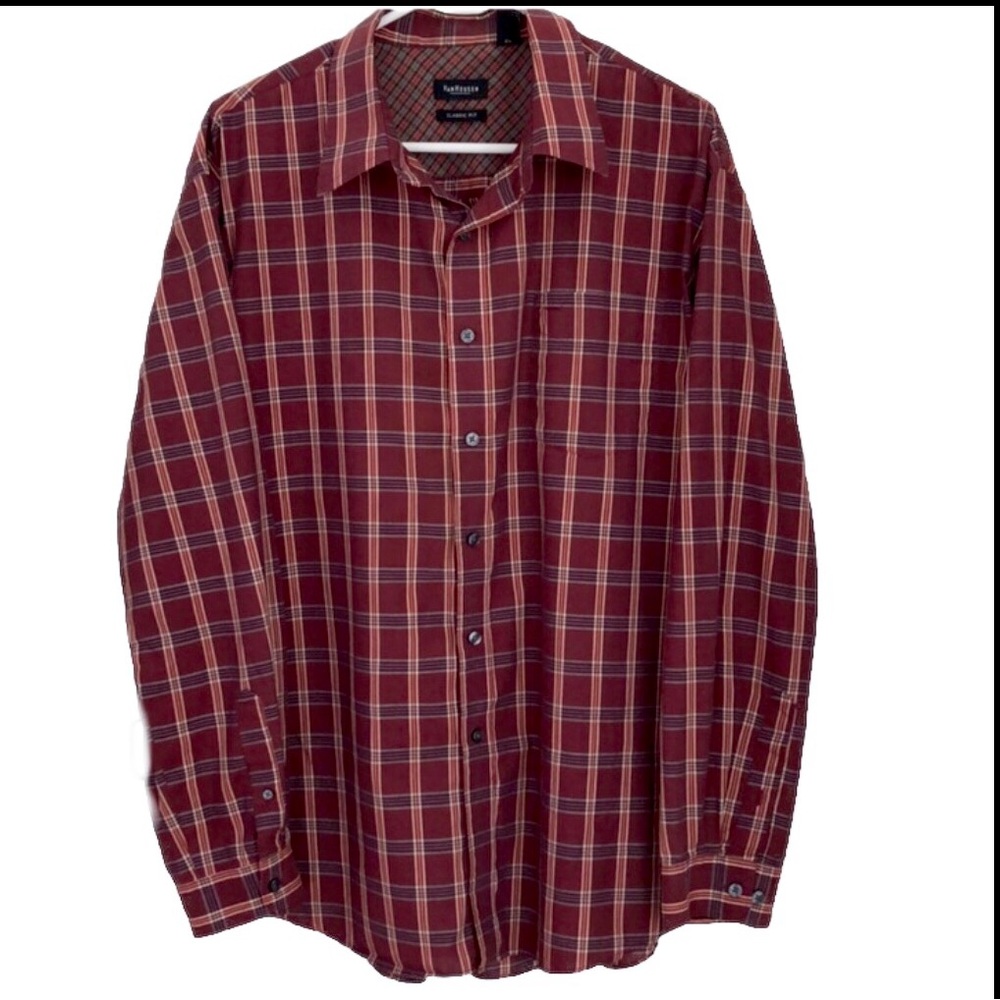 Van Heusen maroon plaid button shirt size XL